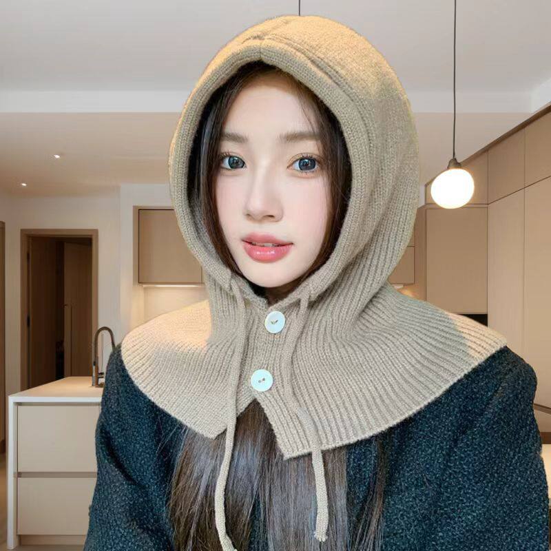 韩国巴拉克拉法帽秋冬季情侣时尚保暖帽子围脖一体针织护耳毛线帽