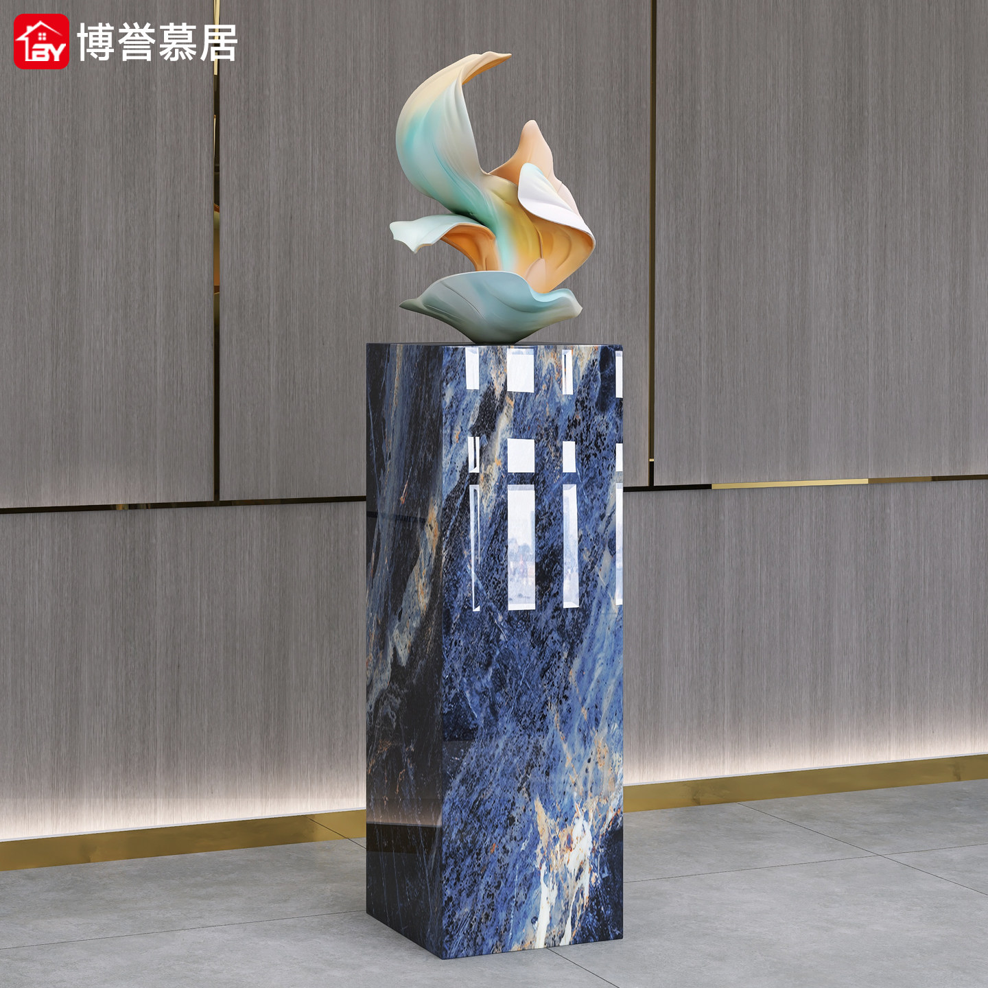 T6莫奈普维尔蓝大理石底座丨增高落地客厅酒店装饰摆件底座