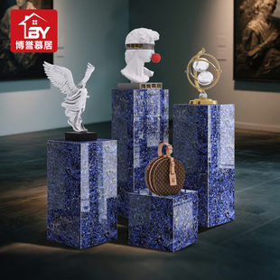 T10梵高星月夜大理石底座！轻奢落地客厅玄关酒店装饰摆件底座