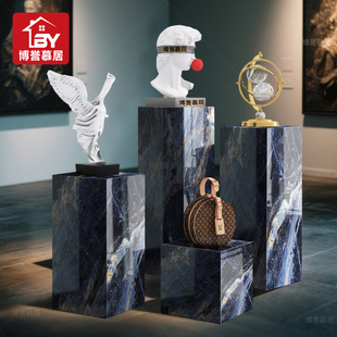 T6莫奈普维尔蓝大理石底座丨增高落地客厅酒店装饰摆件底座