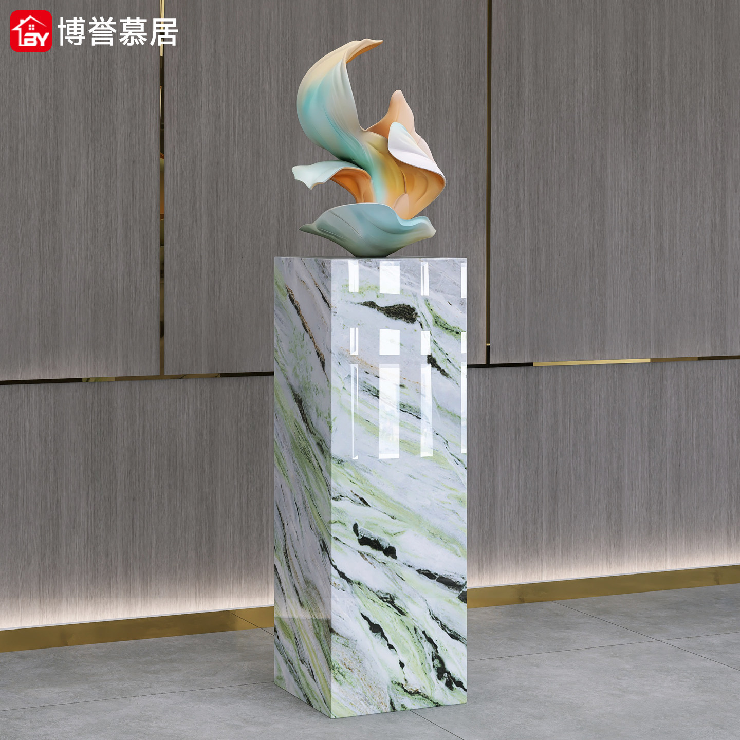 T4岩板大理石立柱奢石摆台展台轻奢装饰落地客厅酒店别墅摆件底座