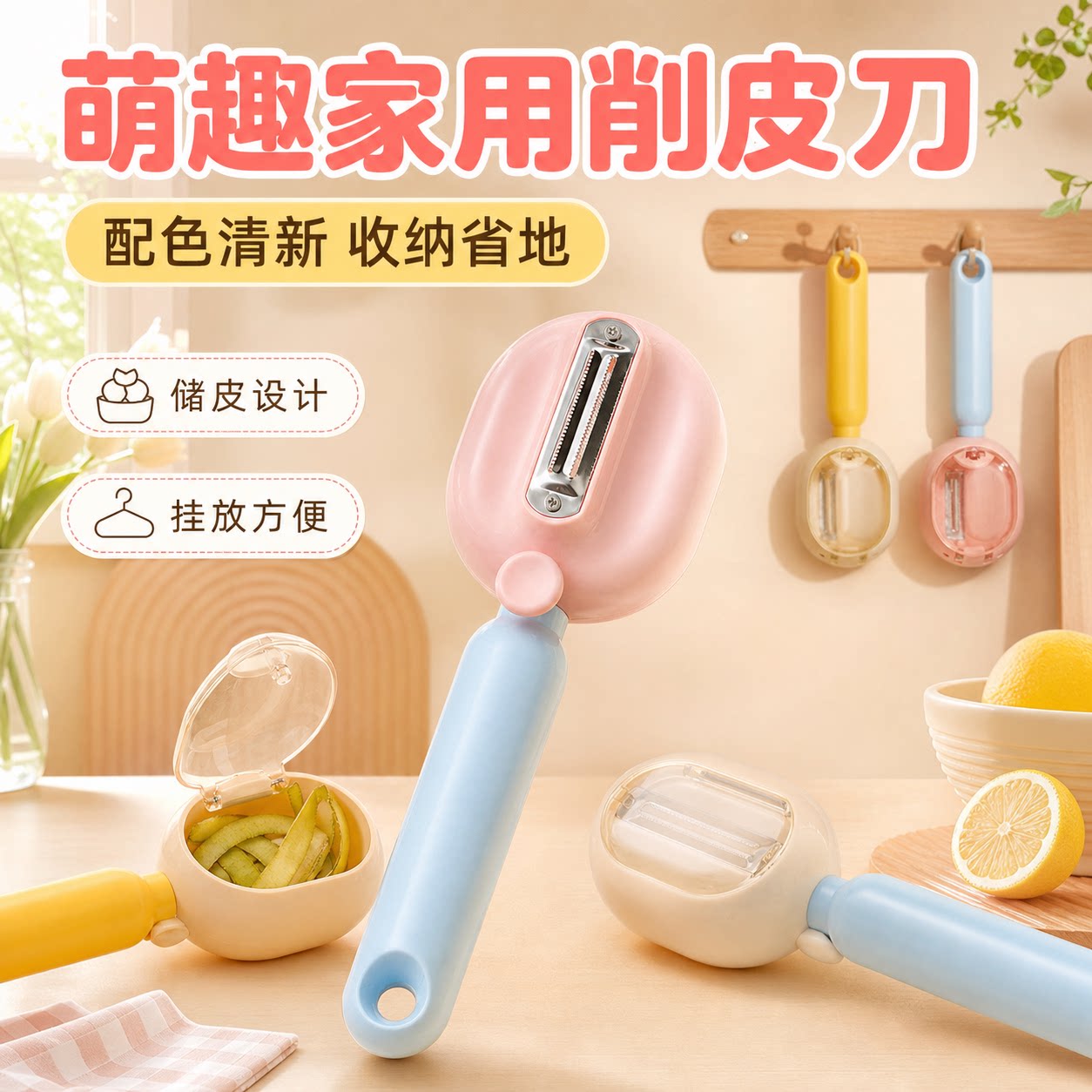 水果蔬菜削皮刀一键倒皮不锈钢刀片收纳不飞溅打去皮器带储皮仓