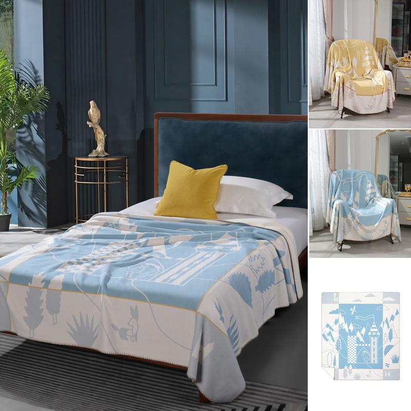 A类亲肤超柔棉羊绒盖毯休闲主题儿童房卡通H城堡印花绒毯子