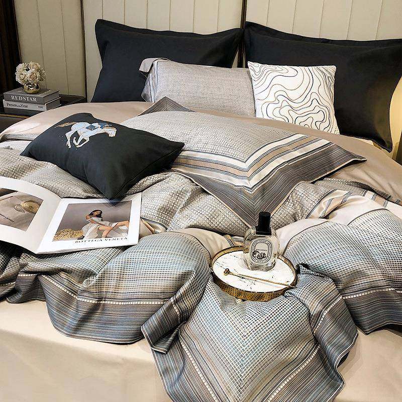 高端轻奢风140支纯棉长绒棉四件套全棉床单南通被套奢华裸睡床品