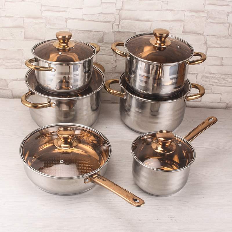 加厚5层7层底不锈钢套锅具套装锅煎锅奶锅12pcs cookware set