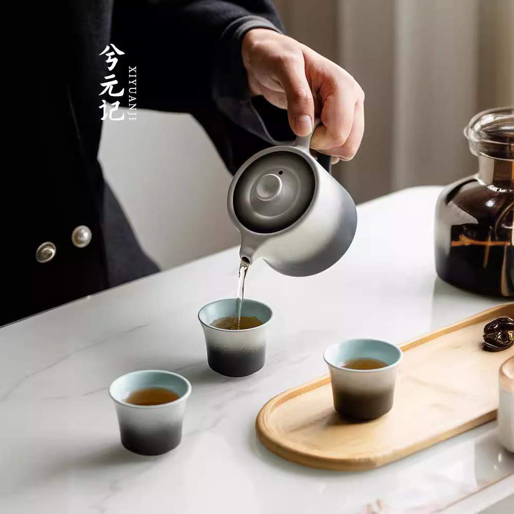 粗陶旅行茶具功夫小套装便携式户外露营快客杯一壶三杯随身泡茶壶