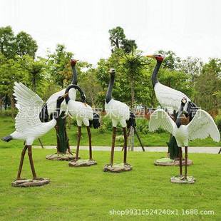 供应玻璃钢雕塑商业美陈仙鹤广场户外玻璃钢雕塑群雕丹顶鹤鹿