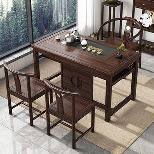 乌金木阳台茶桌茶台办公室新中式 实木茶桌1米1.2米1.4家用小户型