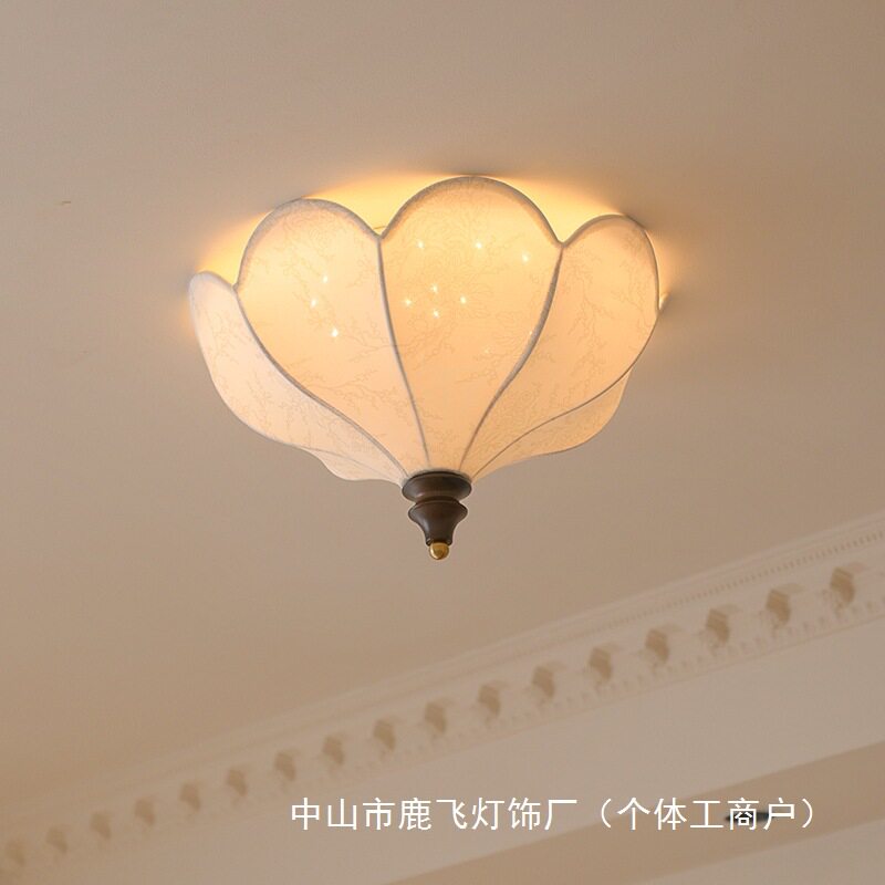 法式中古风印花布艺吸顶灯卧室灯简约客厅餐厅过道阳台装饰吸顶灯