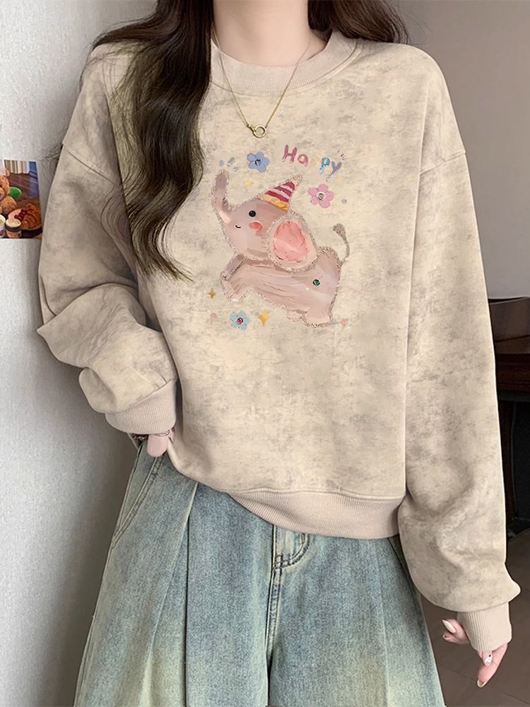 美式覆古扎染圆领卫衣女无帽秋季2025新款爆款宽松慵懒风套头上衣