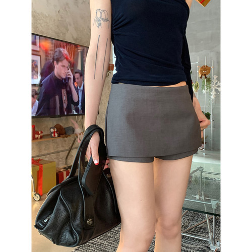纯色低腰短款百褶半身裙女
