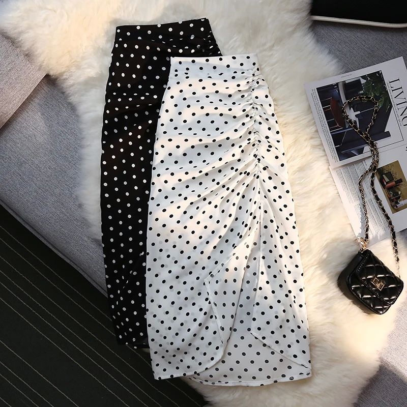 High waisted polka dot mid length skirt 高腰波点中长款半身裙
