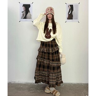 荷叶边撞色格子半身裙 Lotus leaf edge contrasting plaid skirt