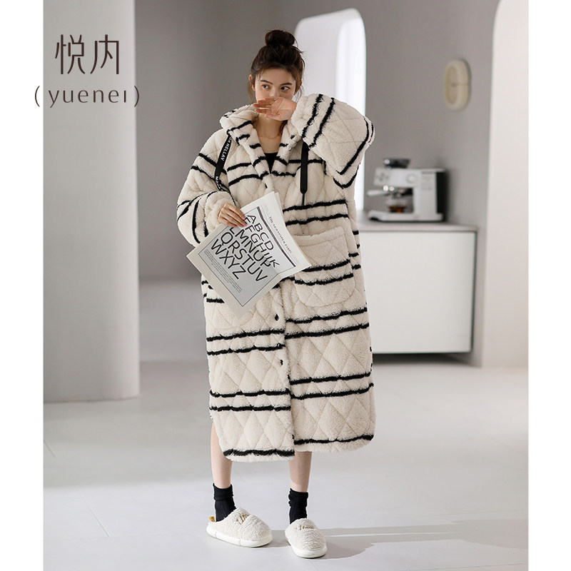 悦内睡袍女士睡衣睡裙秋冬季冬款冬天珊瑚绒三层夹棉加厚加绒长款,女士内衣/男士内衣/家居服,睡袍/浴袍,淘宝优惠券,粉丝福利购,淘宝优惠卷