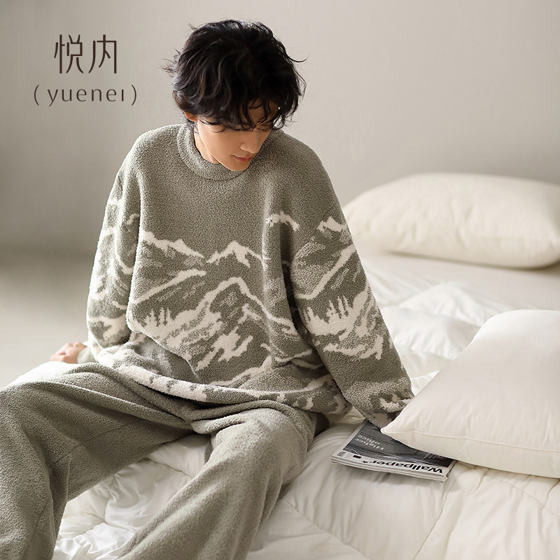 悦内半边绒睡衣男士款冬季珊瑚绒加厚保暖家居服国风水墨画高级感,女士内衣/男士内衣/家居服,睡衣/家居服套装,淘宝优惠券,粉丝福利购,淘宝优惠卷