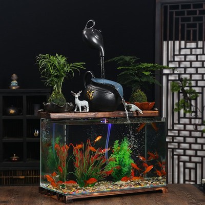 招财流水循环玻璃k金鱼缸家用懒人免换水生态自循环过滤制氧加湿