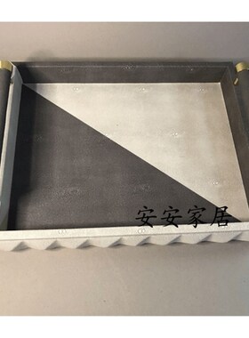 创意不锈钢皮质圆形方形灰色白色黑色水晶把手托盘W样板房饰品摆