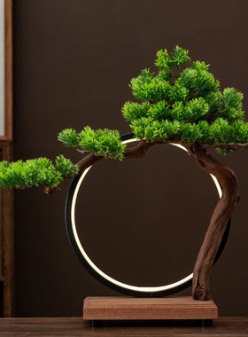 新中式白酒展示台迎客松灯圈底座摆件酒架洋酒庄S会所品鉴桌面陈