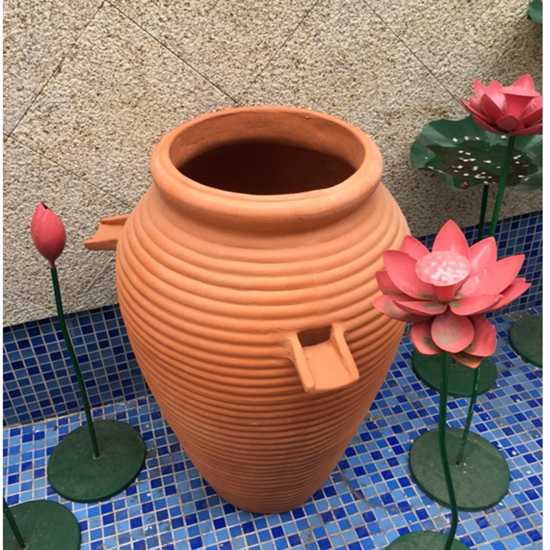 包邮特大号线条红陶花盆景观陶罐户外园林酒店会所粗陶Z土花盆造