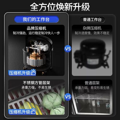 冷藏工作台冷冻操作台商用厨房冰箱不锈K钢冰柜案板保鲜柜平冷冷