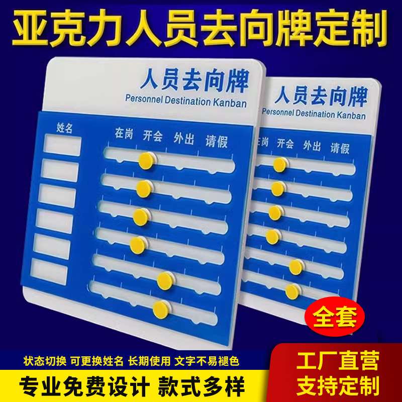 工位员工办公室工作人员去向牌 插盒透明磁吸亚克力定制标识标牌