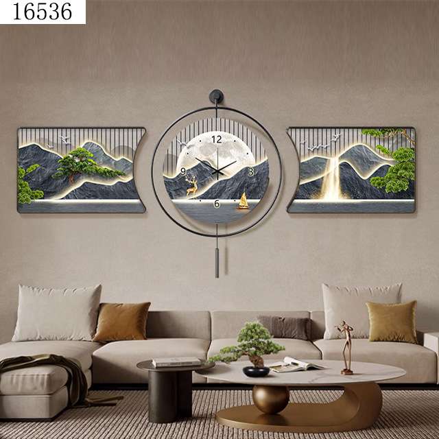 新中式挂画客厅装饰画餐厅钟表挂墙玄关挂钟装饰画钟表装饰画