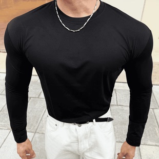 长袖T恤男打底速干衣跑步运动健身圆领修身弹力简约百搭透气冰丝