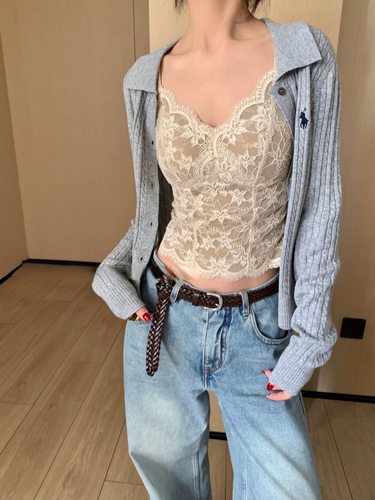 纯yu感棉感蕾丝一体杯内衣美背吊带