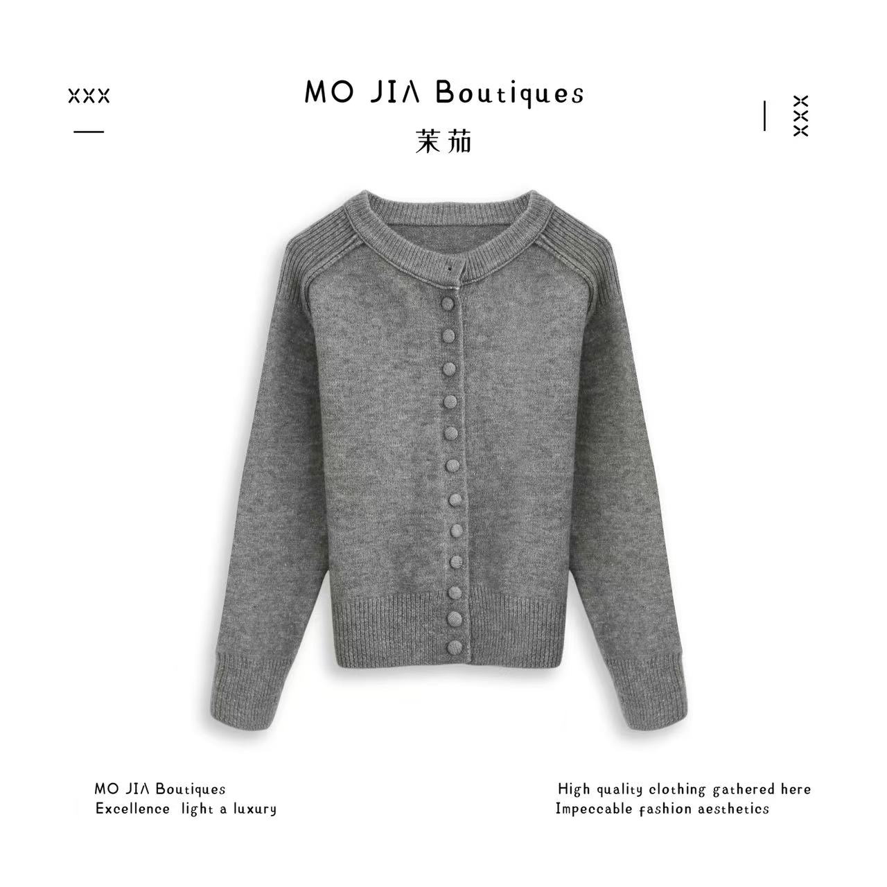 MOJIA 圆领单排扣针织开衫 D111765