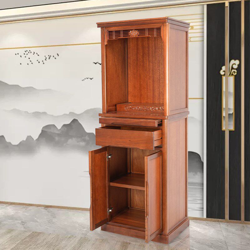速发W实木佛龛立带家用新中式佛台简约神台供台爷柜子柜门背光佛