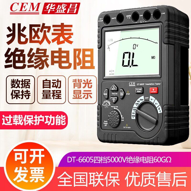 速发华盛昌DT-6605数字高精度用表高压绝缘兆试仪数式显测欧表