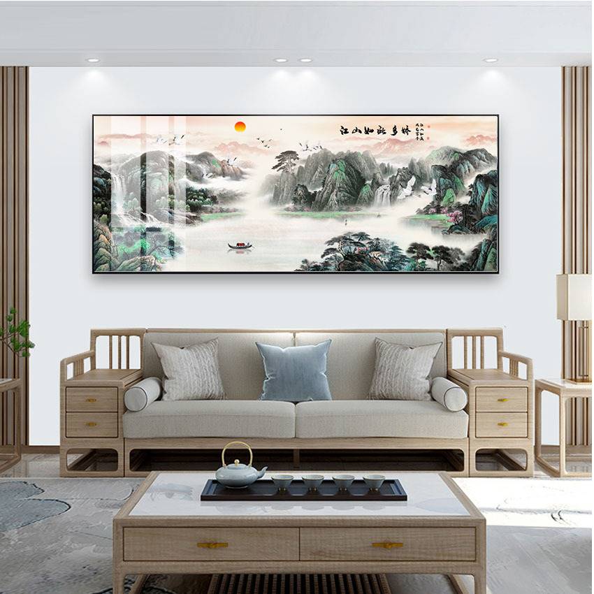 速发新中式方形横幅客厅水晶/晶瓷镶钻装饰画餐厅会所边框