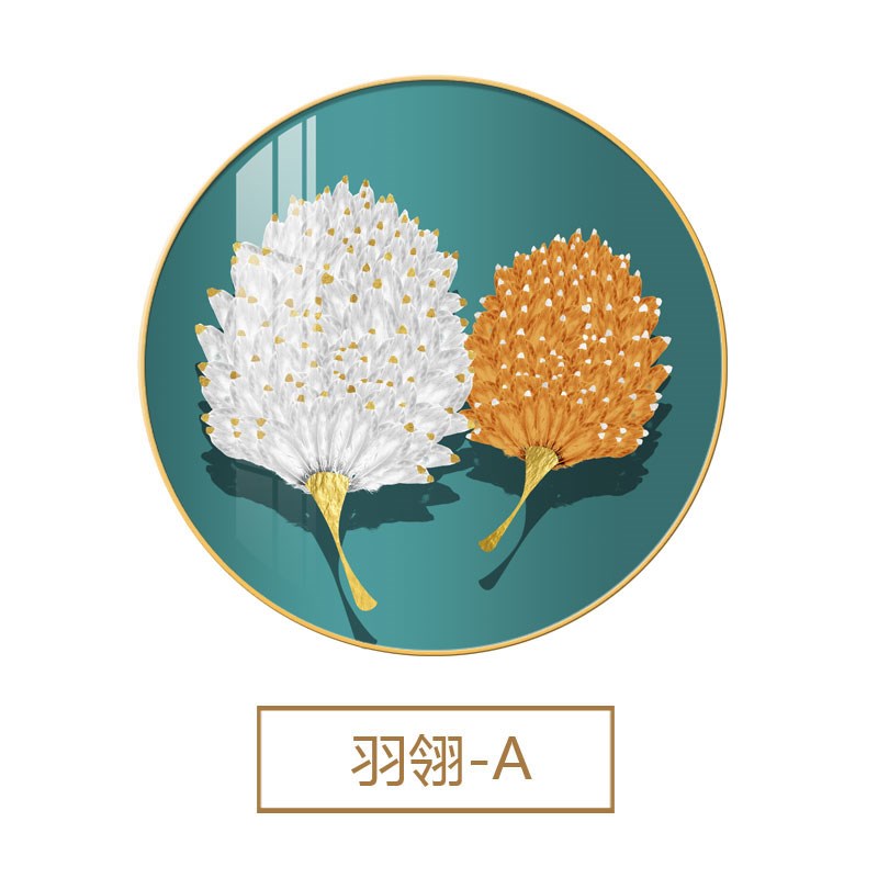 速发圆形玄关装饰画简约羽毛创意餐厅墙面壁画客厅画轻奢过道挂画图片