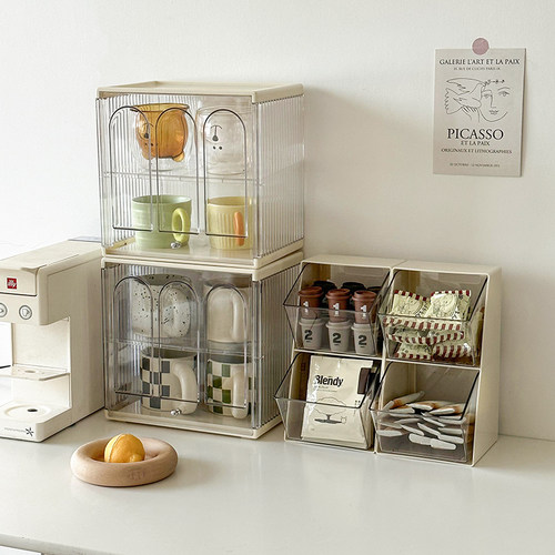 速发防尘杯明水杯架家用透架压纳力杯子收克盒桌面高颜值杯架子置