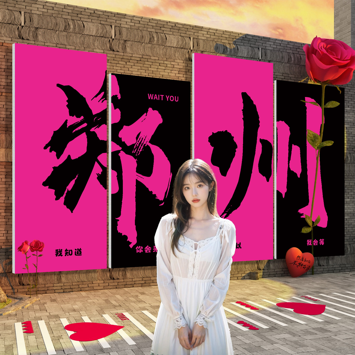速发打卡拍照区布置氛围宿市地造名民城背景互动墙点景花墙贴装饰