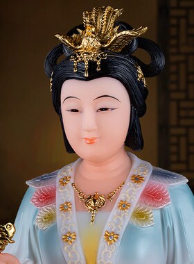 速发九天玄神像九天娘娘汉白玉彩绘家用桌面摆件玄母坐像