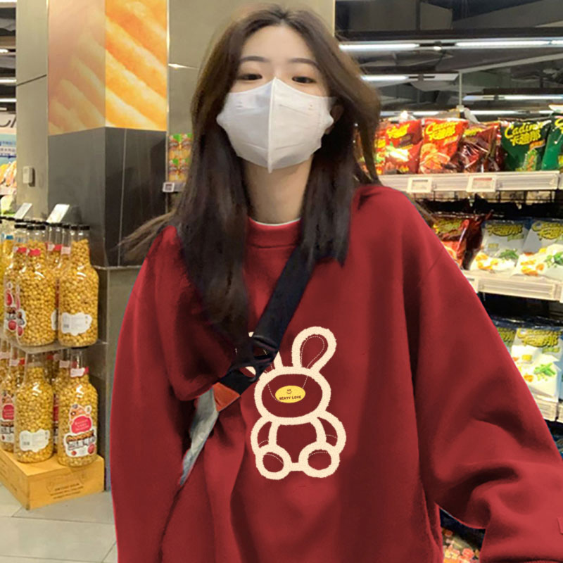 速发加绒加厚卫s冬季over衣ize宽松大码闺蜜装兔年爆款上尚洋气时