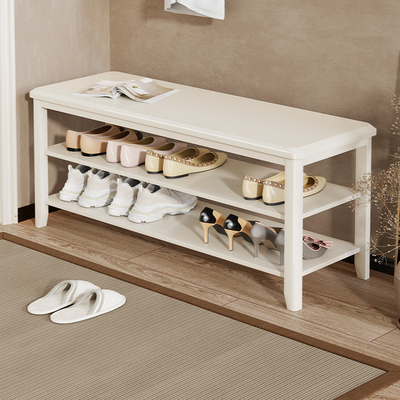 速发全实木换鞋门家用门口入户可坐鞋柜坐凳一体进凳鞋架免安装穿