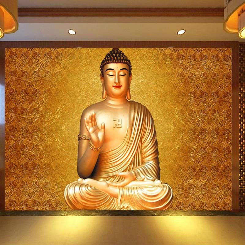 速发佛祖厅像墙佛壁画玄关屏风客佛纸系释迦牟尼背景墙壁纸
