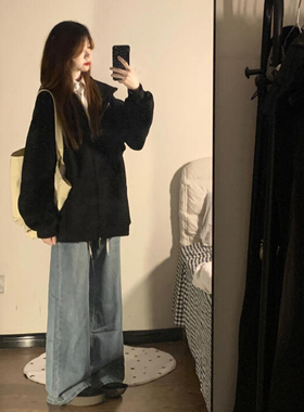 速发bm外卫春秋款黑色套衣连帽衫学秋宽松上衣初生穿搭oversize