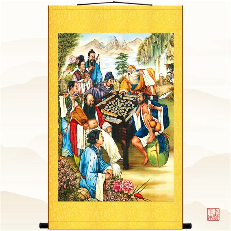 速发八仙过海打丝画画绸画卷轴画 室装饰挂挂图海报