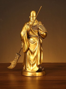 速发黄铜武圣关公像摆件武财神关二爷客厅办公室家居装饰品摆件