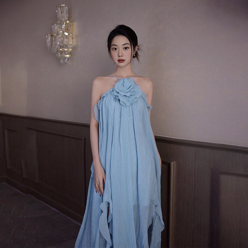 速发礼服裙设计感海边度假露背吊带裙沙滩裙长裙到脚踝超长款温柔
