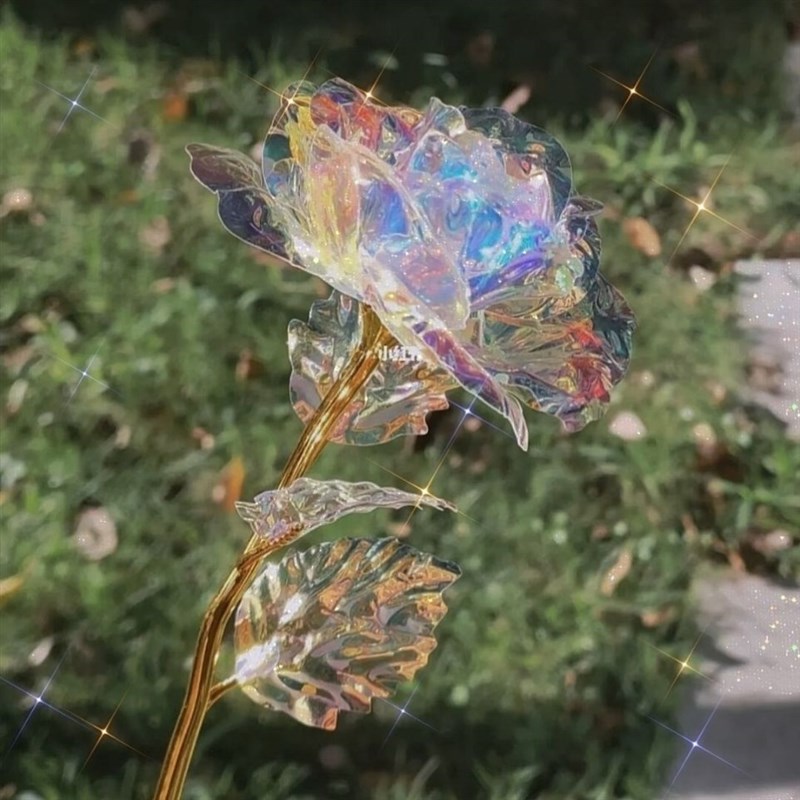 速发真七箔情瑰花束彩金玫瑰花水晶玫瑰花摆件彩色玫瑰金夕玫人节
