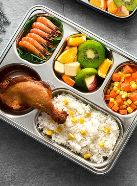 速发厂家大容量不锈钢餐温饭盒 舍生宿学便当盒食堂分格4/5格保盘