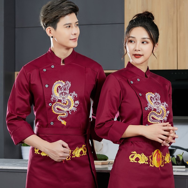 速发龙厨工档酒店厨师服长袖男餐厅饭店总年行政刺绣龙厨师长高作