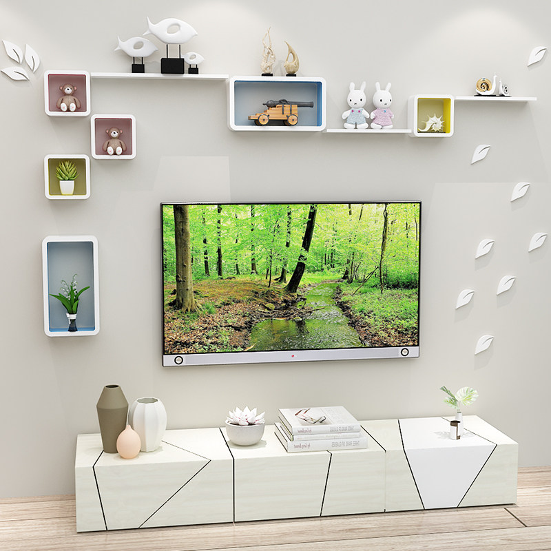 速发电视墙装上架墙景背置物架墙饰壁柜客厅墙面挂墙创意格子挂壁