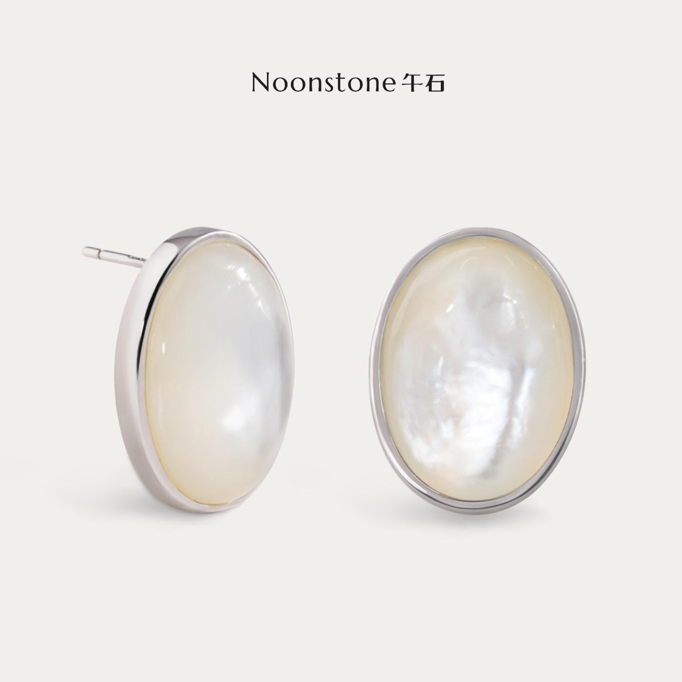 Noonstone午石椭圆白贝母耳钉