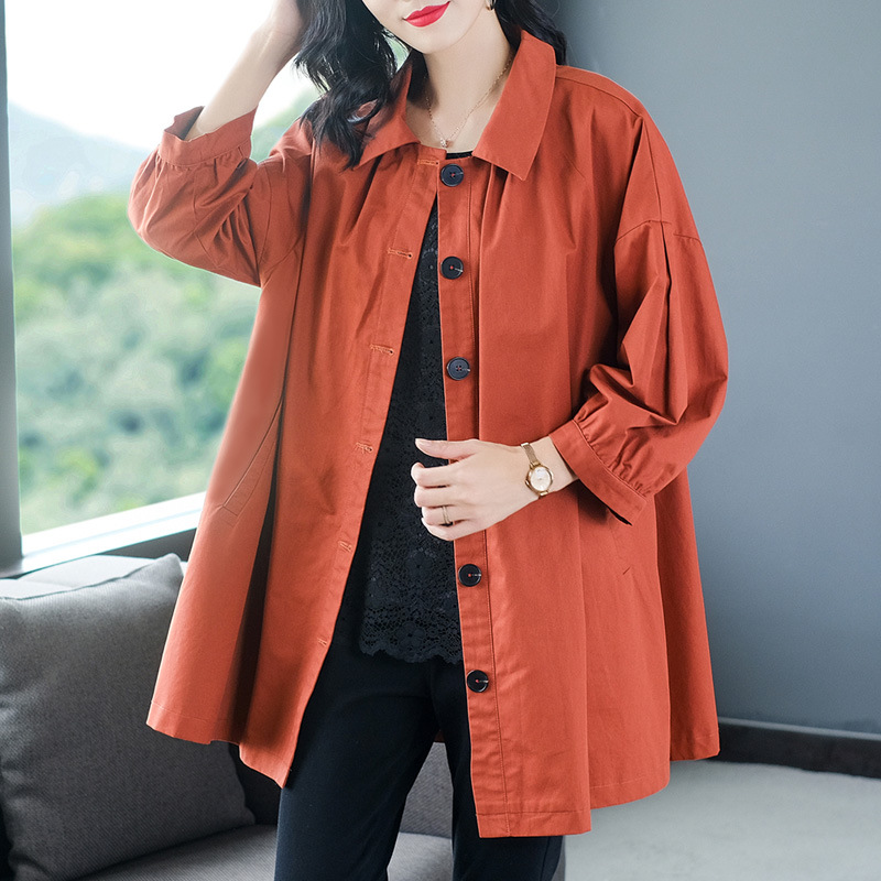 日本品质秋季新款风衣女中长款胖mm时尚大码宽松休闲夹克外套中老