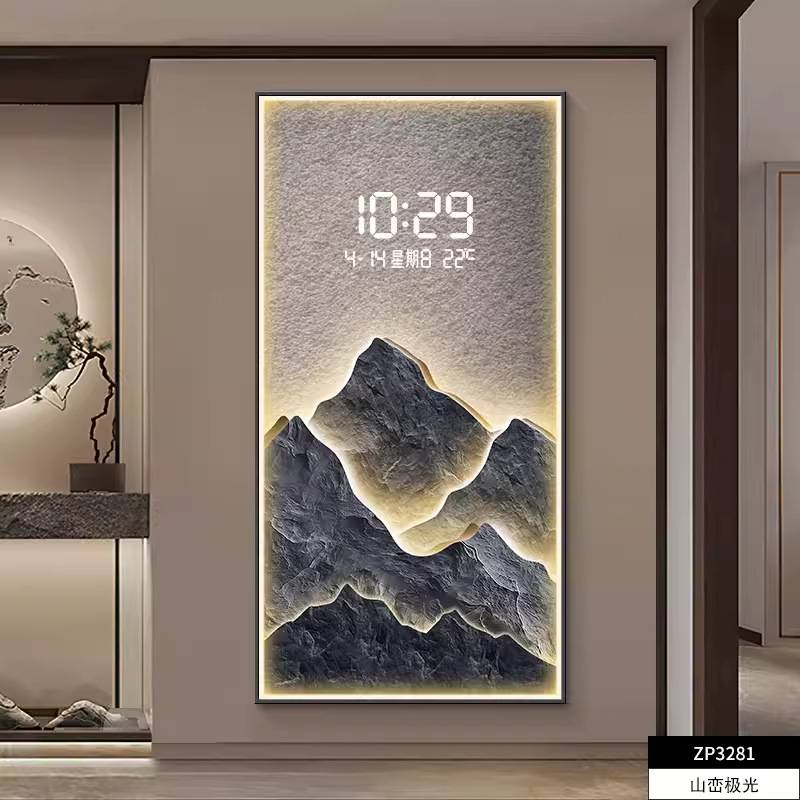 电子钟表挂钟客厅玄关装饰画2024年新款LED灯数显挂墙时钟壁画